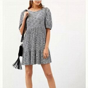 Anthropologie Daily Practice Flounced Minidress Puff Sleeve Grey Medium